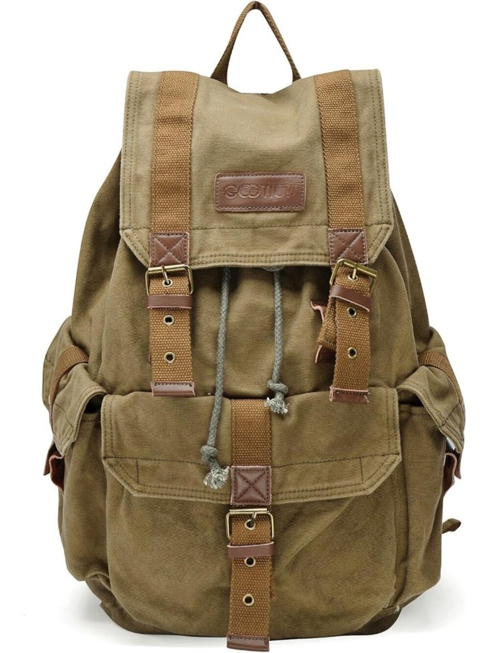 High-Density Thick Canvas Backpack Rucksack, Large Field Tan Travel Bag